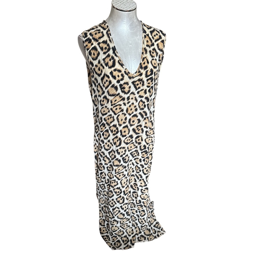 Equipment Femme Women’s Silk Sleeveless Sheath Dress/Cover up Maxi Animal print